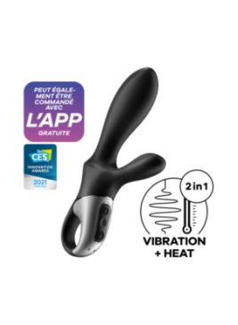 Vibromasseur rabbit noir USB, chauffant et connecté Heat Climax+  Satisfyer - CC597791